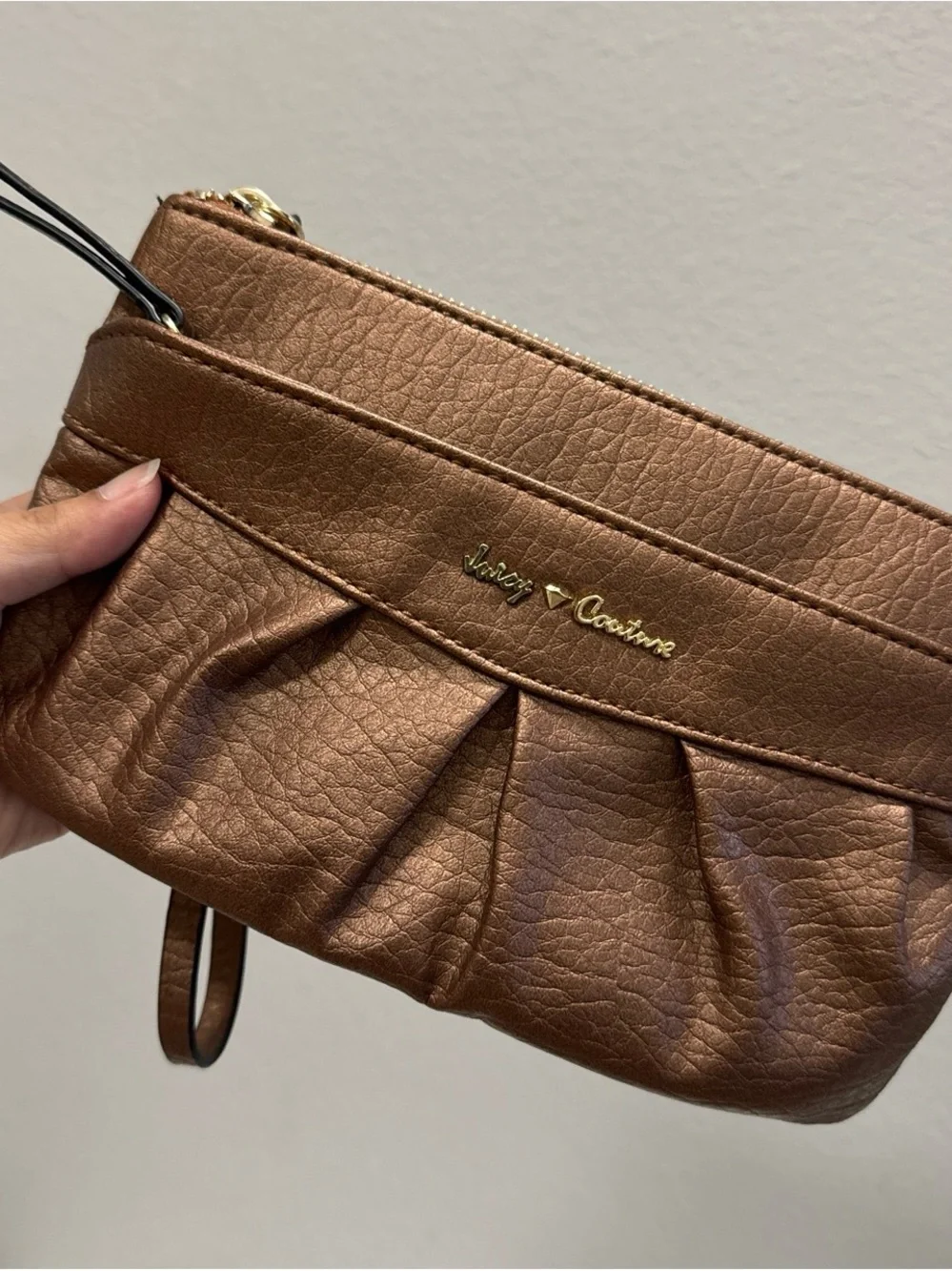 Juicy Couture Metallic Bronze Pleated Wristlet Clutch